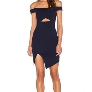Bec Bridge Navy Off Shoulder Criss Cross‎ Cutout Bodycon Mini Dress Size 2